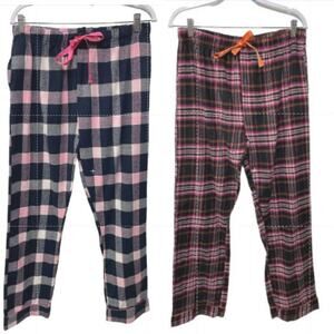 Lot 2 Bottoms Out Gal Pull On Drawstring Waist Flannel Sleep Pants Plaid Women L
